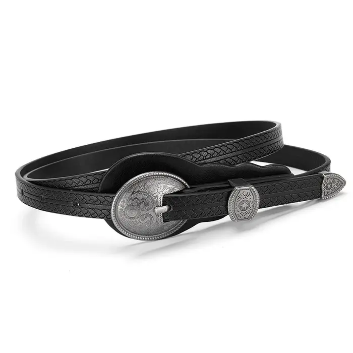 Ceinture fine de style ethnique avec gravures – Ceintures en cuir décoratives polyvalentes haut de g