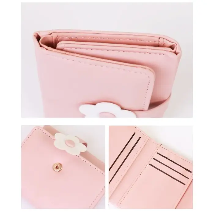 Portefeuille compact à trois volets pour femme avec imprimé floral délicat