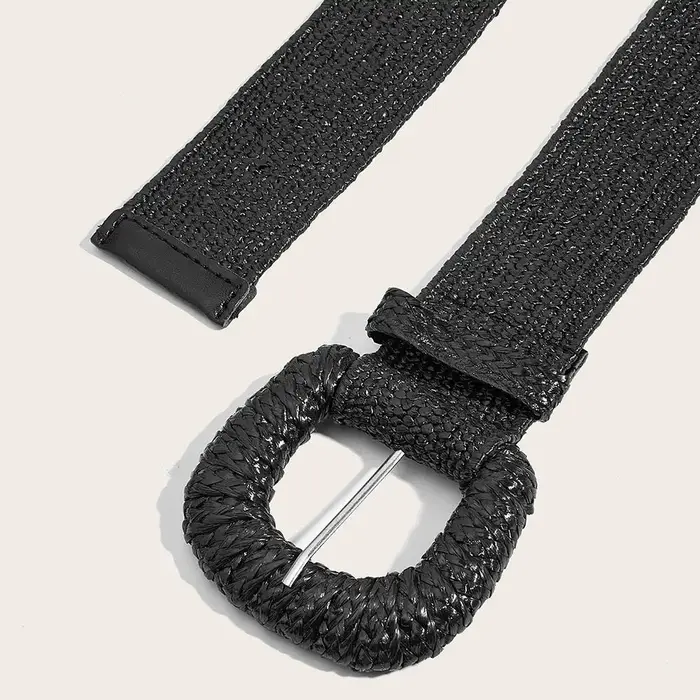 Été automne taille ceinture rétro tissé boucle ardillon ceintures Style bohème tressé large ceinture Pp paille herbe ceinture taille sangle
