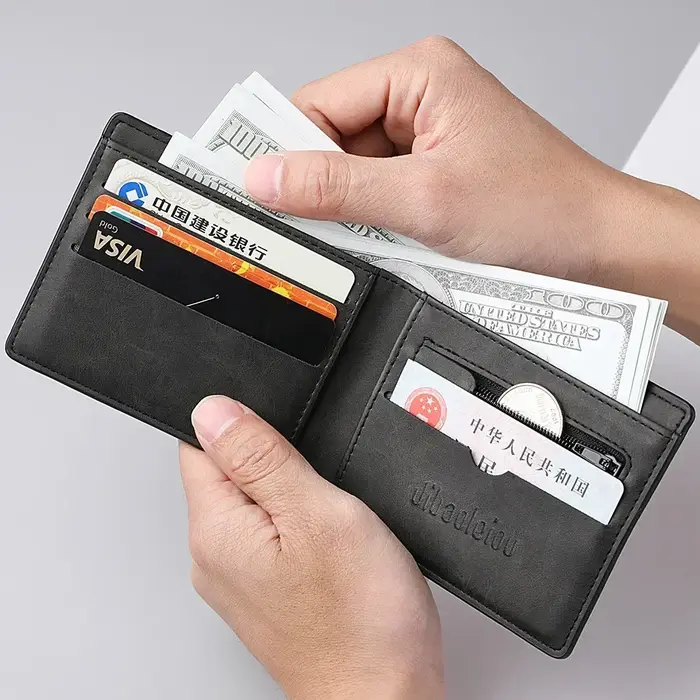 2025 nouveau portefeuille hommes véritable cuir PU mâle court fermeture éclair Simple