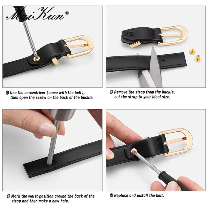 Maikun ceinture fine pour femmes boucle en alliage d'or
