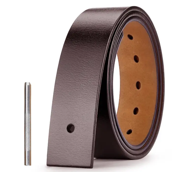 Ceinture en cuir véritable pour hommes, sans boucle, 3.8cm de largeur, grande taille, sans boucle ar