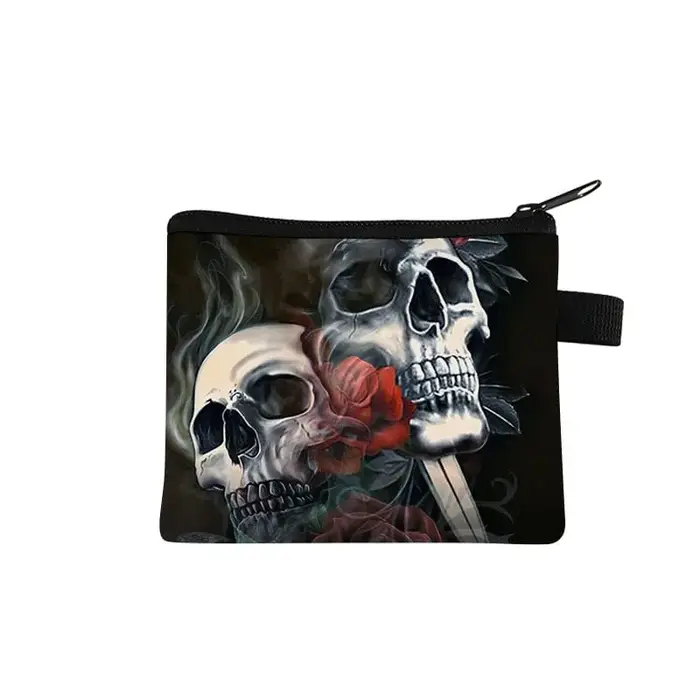 Porte-monnaie motif crâne et fleur, mignon, pour garçons/filles, enfants, meilleurs cadeaux, sac de 