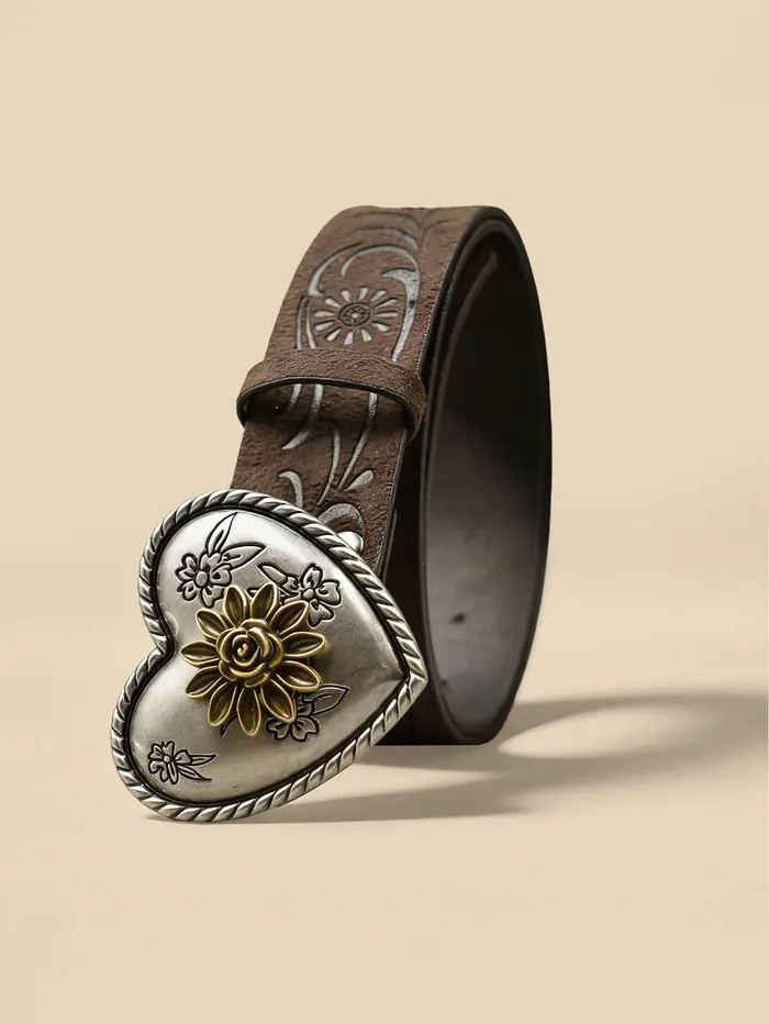 Ceinture à boucle en métal en forme de cœur et de fleur pour femmes