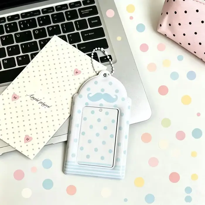 Porte-cartes à pois motif moustache