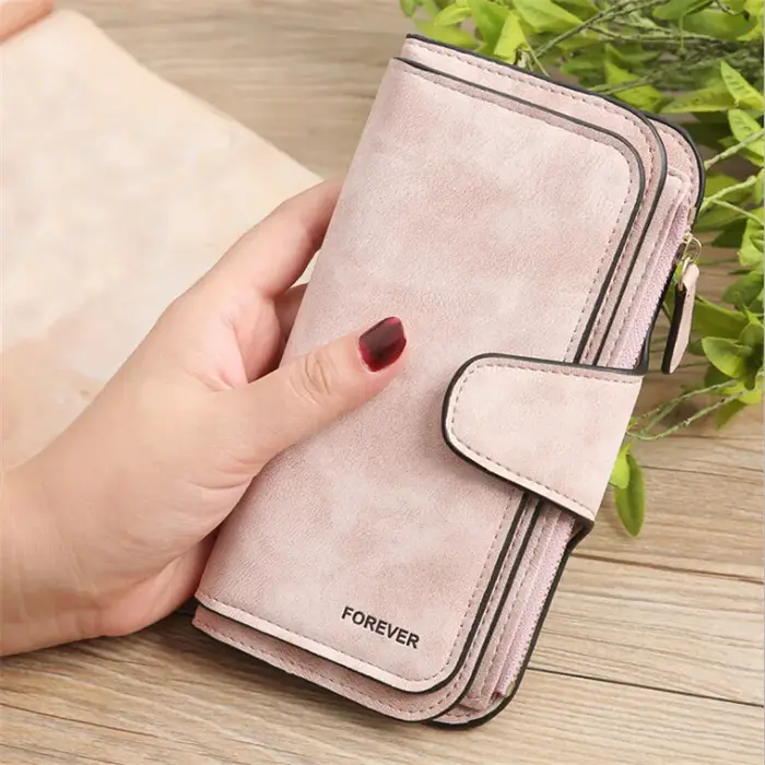 Portefeuille long en cuir brossé pour femme