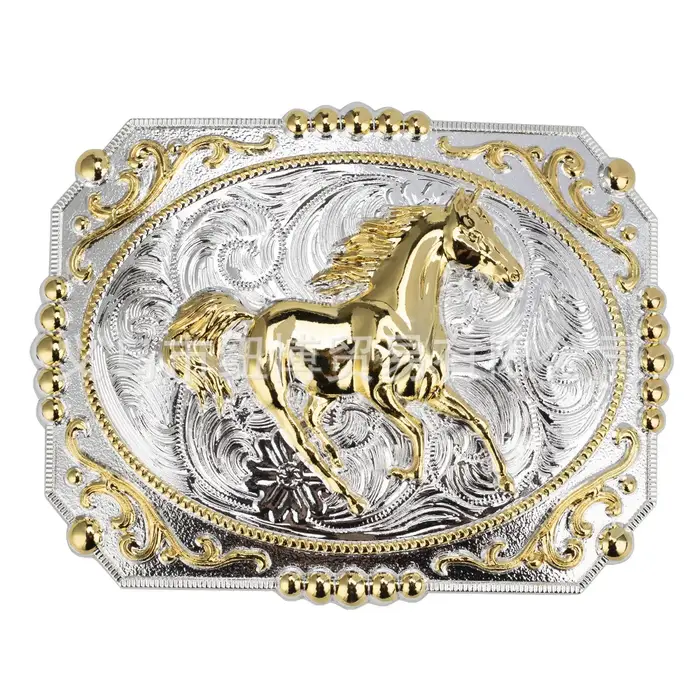 Grande boucle de ceinture dorée aigles et chevaux