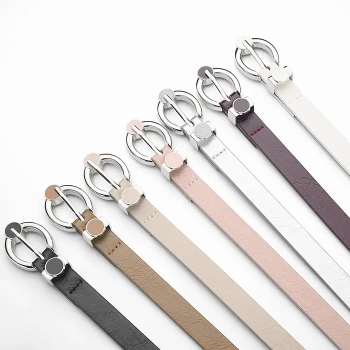 Ceinture pour femme tendance de style coréen avec boucle argentée – Ceinture minimaliste polyvalente et élégante – Ceintures décontractées en cuir tanné à l'huile