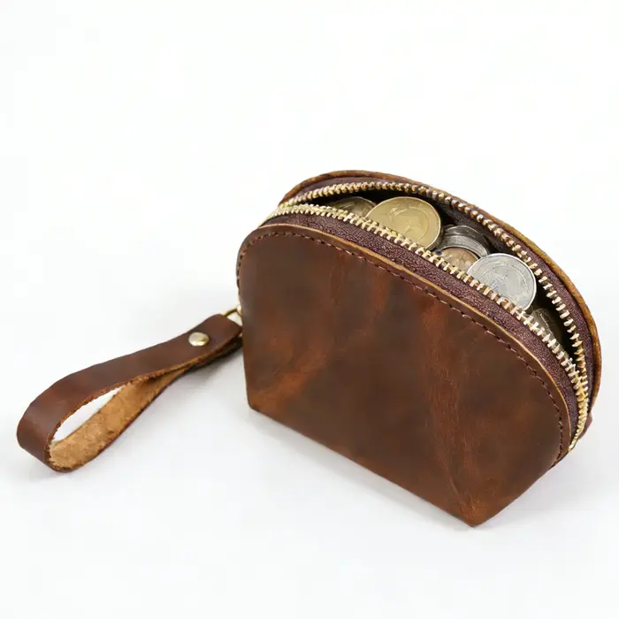 Porte-monnaie en cuir véritable - Mini portefeuille compact pour pièces de monnaie