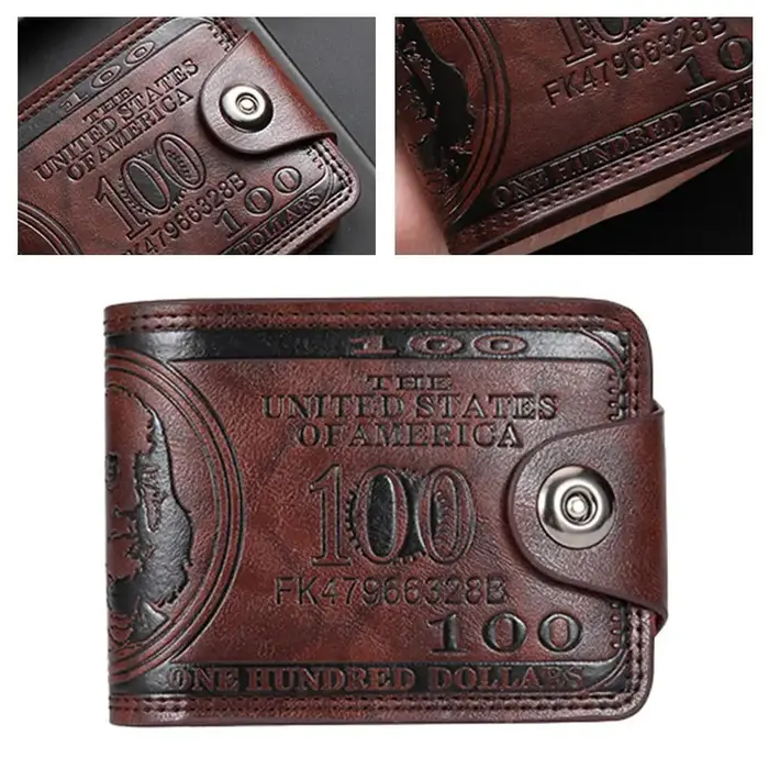Portefeuilles pour hommes avec loquet à motif de 100 dollars américains portefeuille en cuir