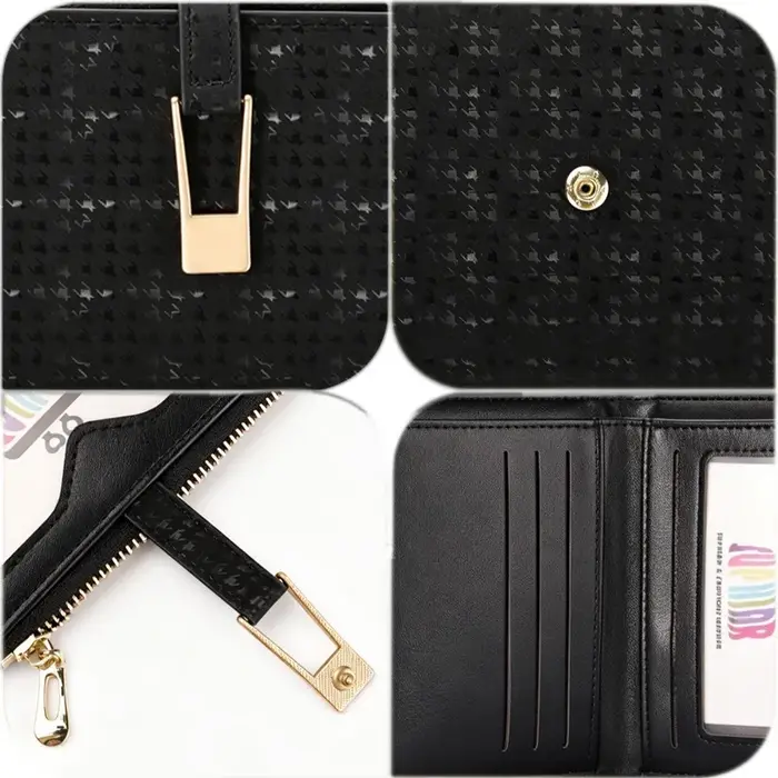 Portefeuille court pour femme en cuir PU, motif foncé, texture raffinée, poche à monnaie zippée, sac à main de créateur pour usage quotidien