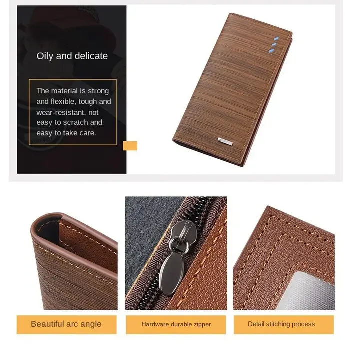 Nouveau Long portefeuille couleur café chéquier Style hommes grande capacité PU rétro