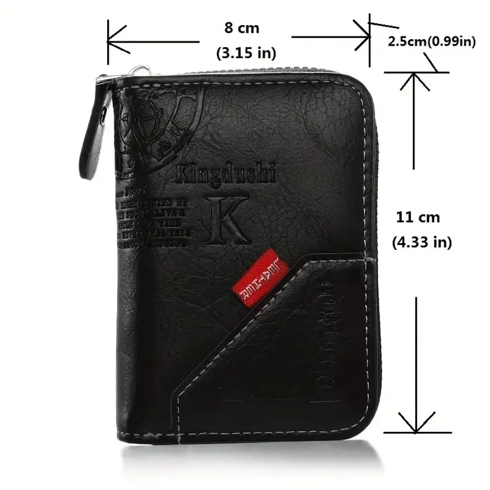 Porte-cartes fin vintage avec blocage RFID - Portefeuille en cuir PU avec fermeture éclair