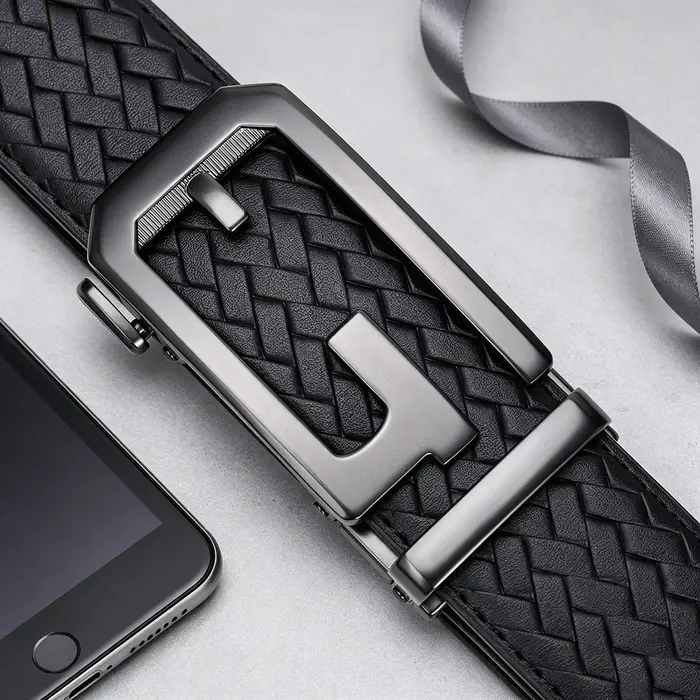 Ceinture pour homme en cuir véritable avec boucle automatique en alliage métallique, design de luxe de marque, ceintures de taille pour homme, sangle masculine