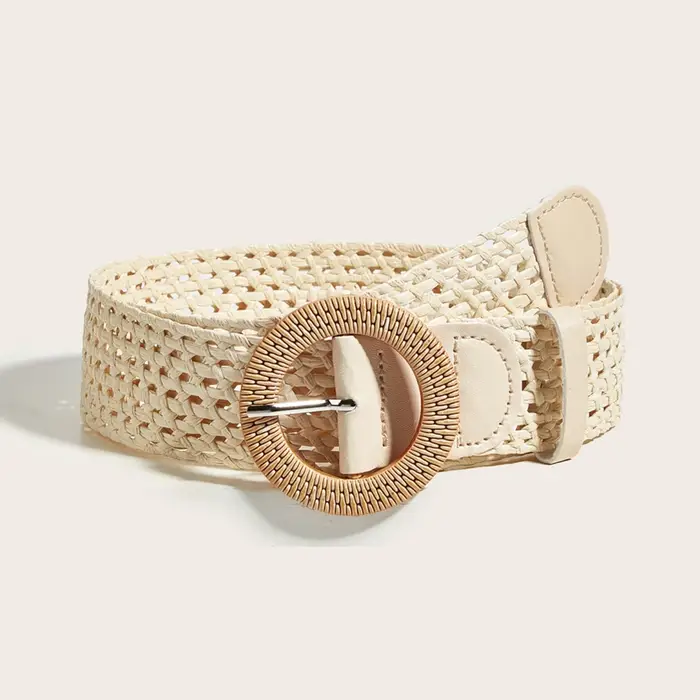 1 ceinture élastique tressée pour femme, style Hip Hop, en paille PP, décontractée, simple, ajourée,