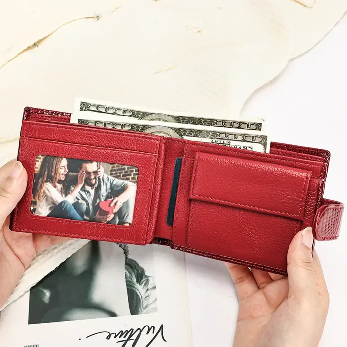 Portefeuille en cuir véritable, style court, tendance, grande capacité, portefeuille en cuir verni haut de gamme, multifonctionnel, 80% de réduction