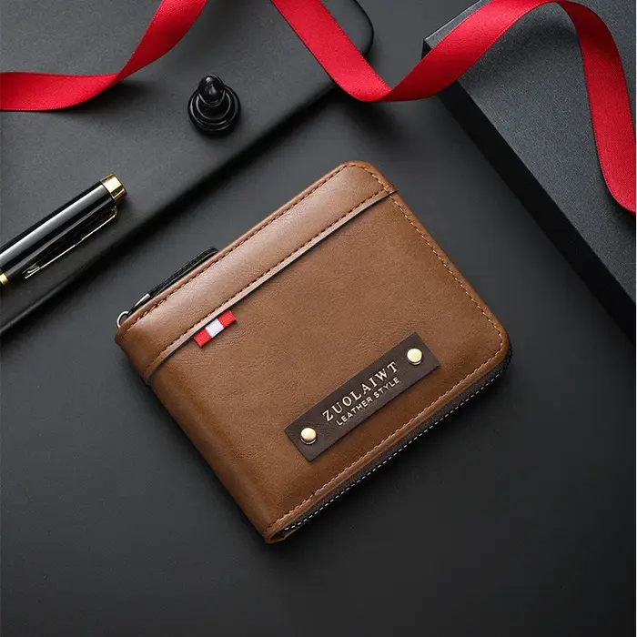 Portefeuille multifonctionnel à trois volets avec poche cachée, portefeuille court rétro pour homme,