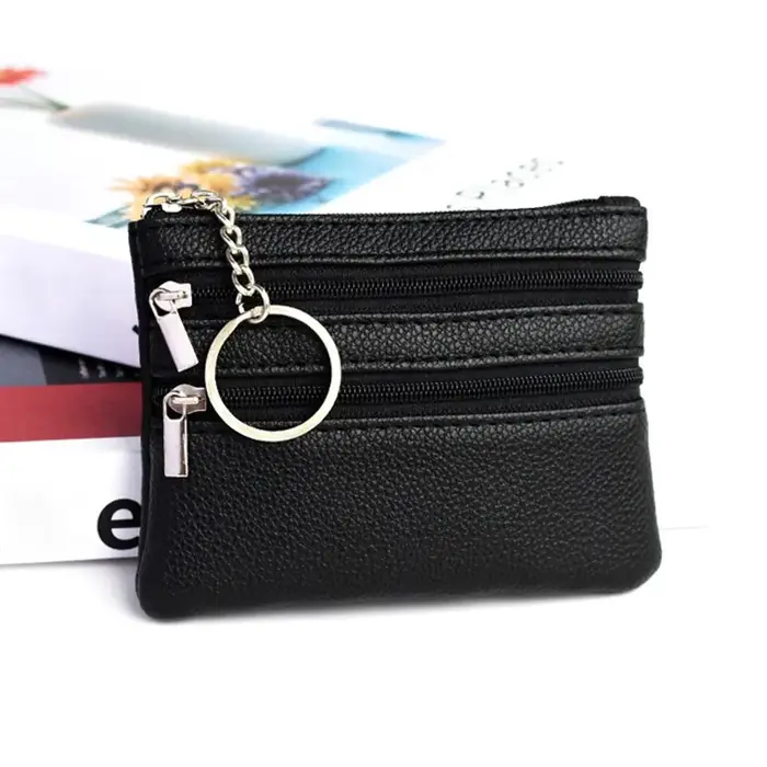 Porte-monnaie en cuir Pu noir pour hommes et femmes