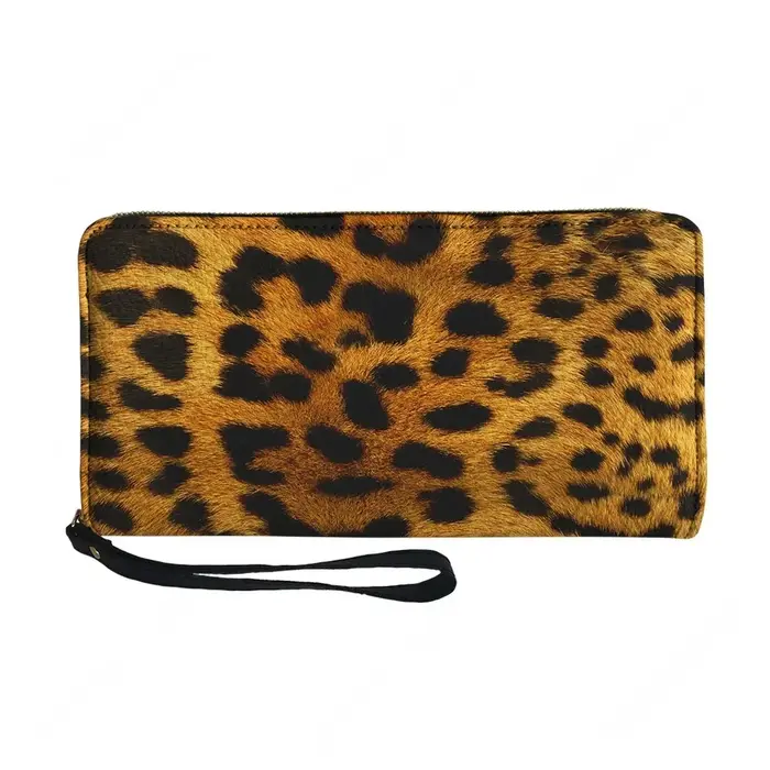 Portefeuille personnalisé à imprimé léopard, portefeuille long à fermeture éclair pour hommes et fem