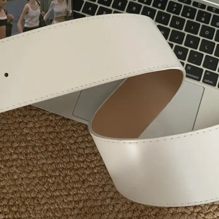 Ceinture large réglable rétro en cuir blanc, cintré à la taille pour femmes