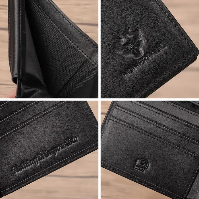 Portefeuille en cuir pour homme à double pliage