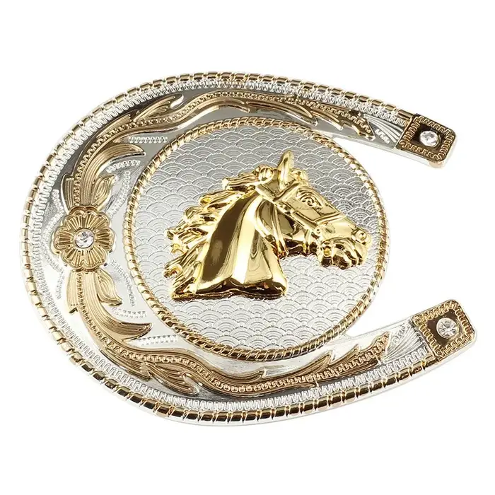 Boucle de ceinture tête de cheval doré