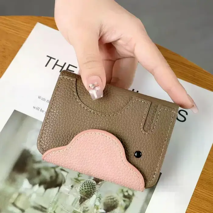 Portefeuille portable en cuir motif éléphant de dessin animé pour femme