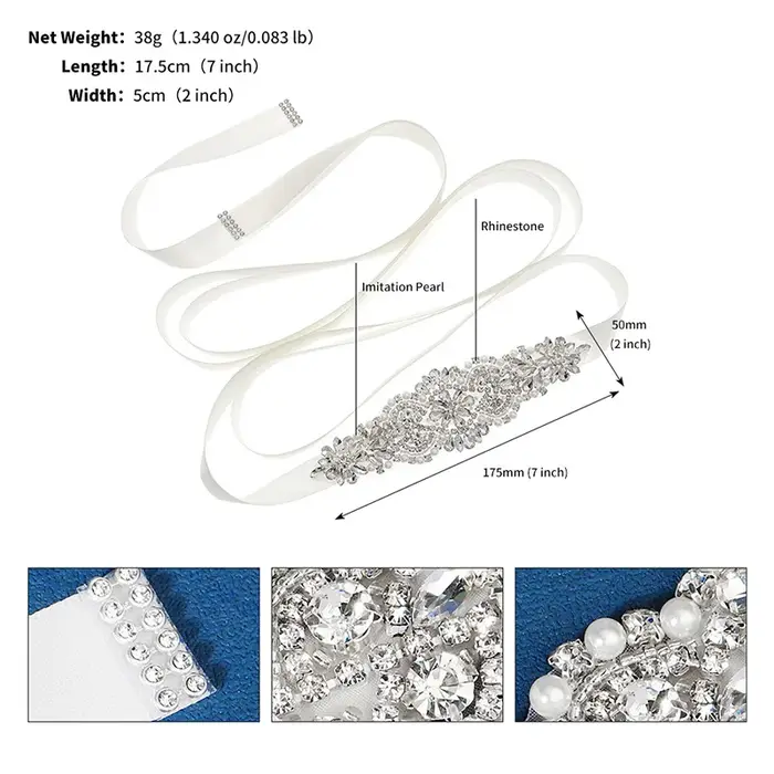 Ceinture de mariée en cristal argenté pour femmes