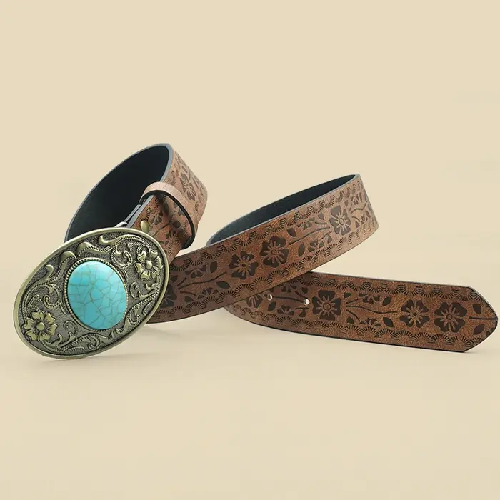 Ceinture élégante vintage royale pour femme – Design floral avec boucle bleu turquoise