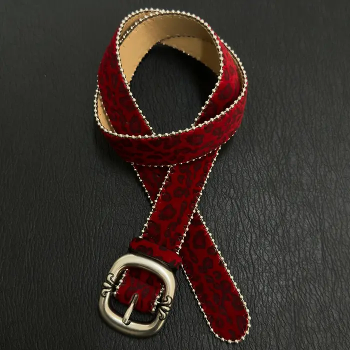 Ceinture en velours imprimé léopard rouge