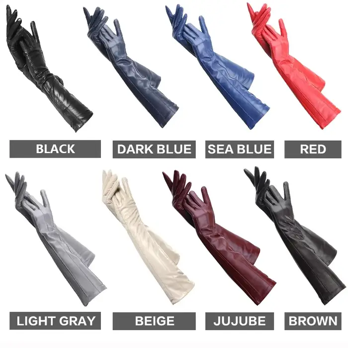 Gants longs en cuir beige à la mode, gants longs en cuir de haute qualité pour femmes, gants longs d