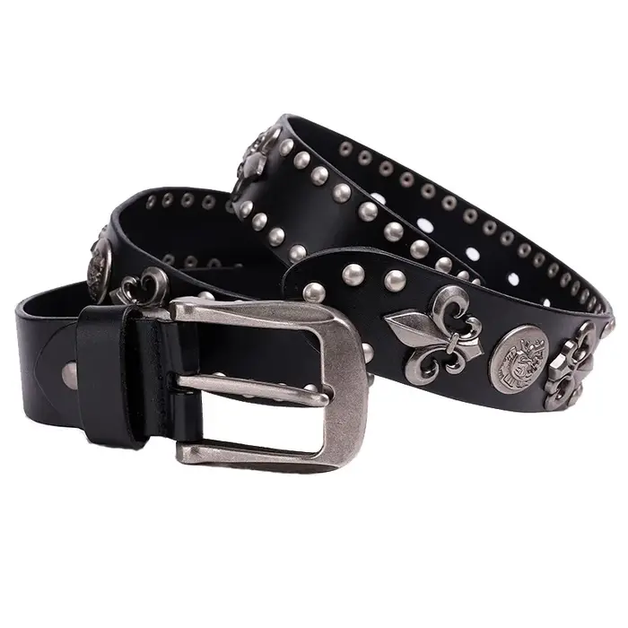 Nouveau cuir véritable métal lourd Rivet Punk ceintures pour hommes Rock goujon Cowboy Ceinture homm