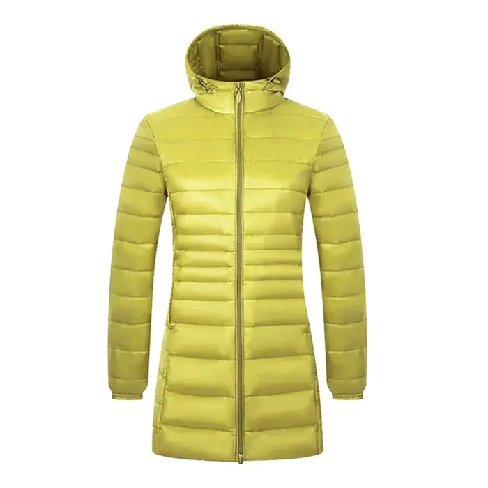 Manteau long en duvet chaud pour femme avec sac de rangement portable