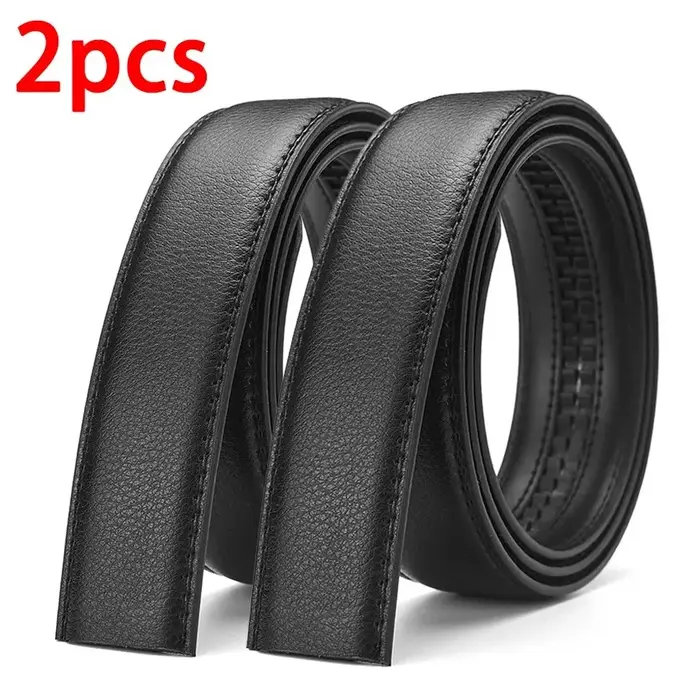 2 pièces ceinture pour hommes mode sans boucle ceintures haut de gamme noir souple en cuir PU