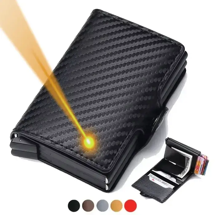 Gravure nom fibre de carbone Mini portefeuille Pop Up cadeau personnalisé carte Rfid haute qualité hommes portefeuilles 12 porte-cartes petit sac d'argent