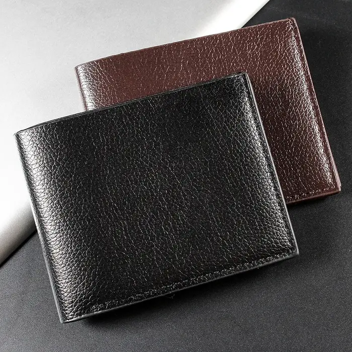 Portefeuille court en cuir de vachette véritable pour homme