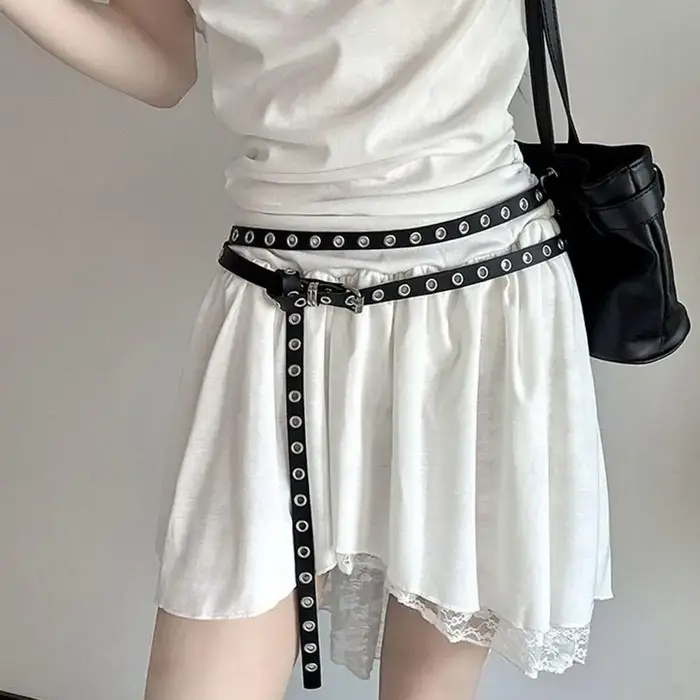 Mode Double cercle ceinture pour femmes PU cuir