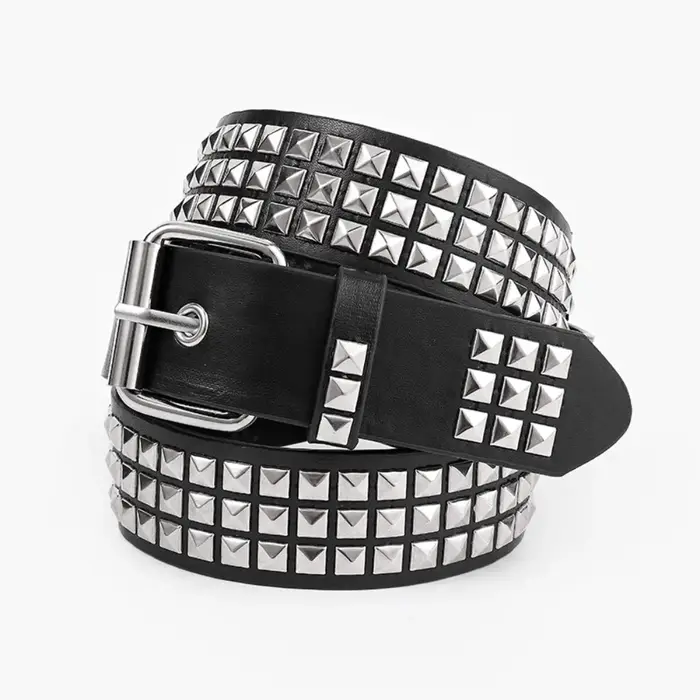 Ceinture à rivets en perles carrées, pyramide en métal pour hommes et femmes, matériel Punk, ceinture en jean Y2K, ceinture de styliste pour femmes
