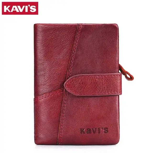 KAVIS-Portefeuille en cuir véritable pour femme, porte-monnaie unisexe, pochette longue pour femme,