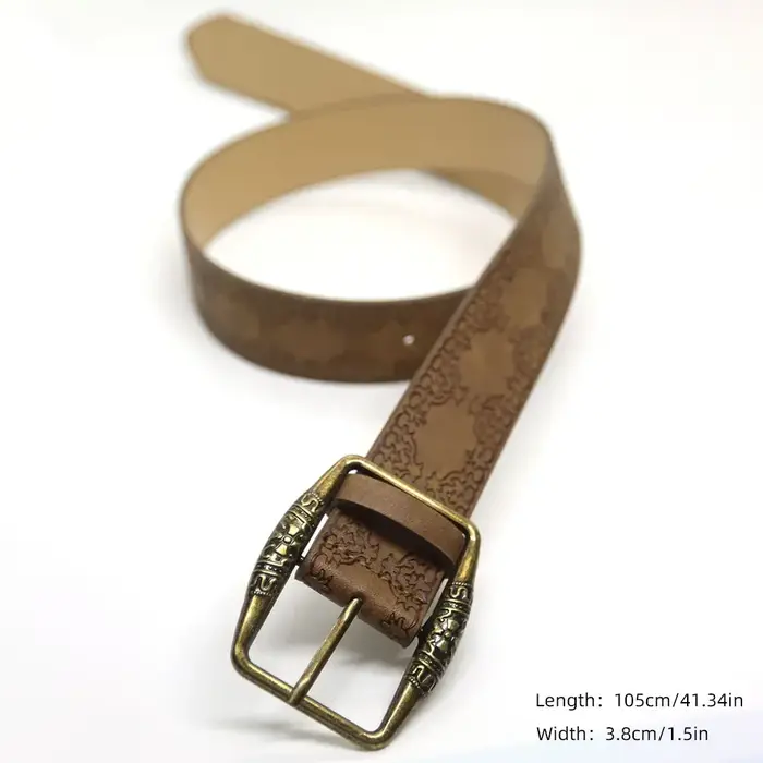 Ceinture en cuir gaufré floral marron rétro pour femme
