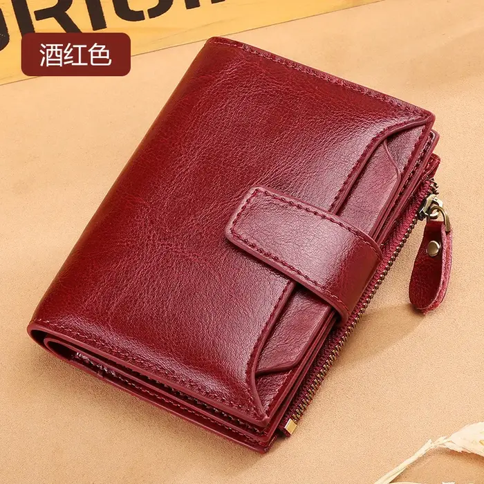 Portefeuille multifonctionnel en cuir véritable pour femme