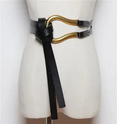 Nouvelles ceintures doubles en cuir véritable de luxe en métal U boucle ceinture femmes filles rétro vintage grande