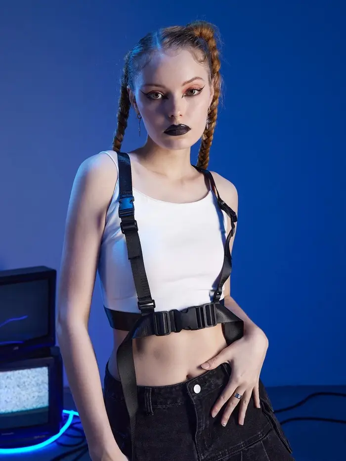HERSHINE Ceinture en toile à double bandoulière pour femme, à la mode et sexy, réglable, style gothique Harajuku Y2K printemps, été