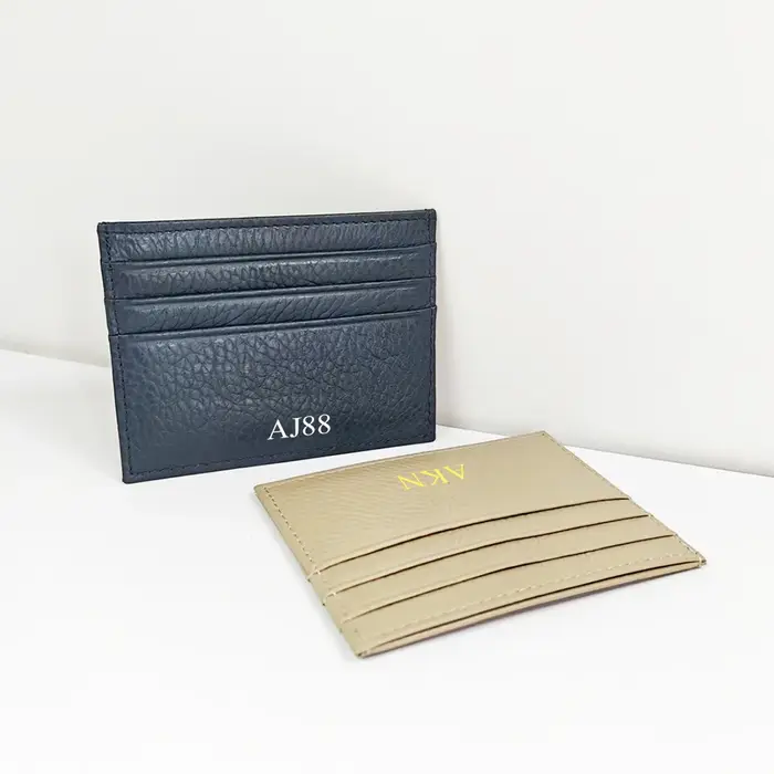 Portefeuille de cartes en cuir véritable avec lettres personnalisées