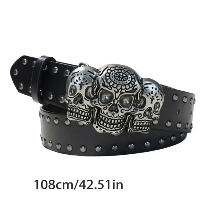 Ceinture vêtements occidentaux 39BB pour hommes femmes, ceinture taille avec Plaque crâne foncé avec réglage