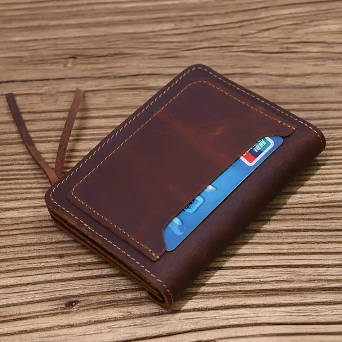 100% portefeuille en cuir véritable pour hommes marque masculine Vintage fait à la main court petit porte-monnaie