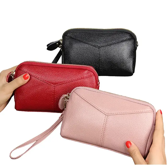 Portefeuille long en cuir véritable pour femme