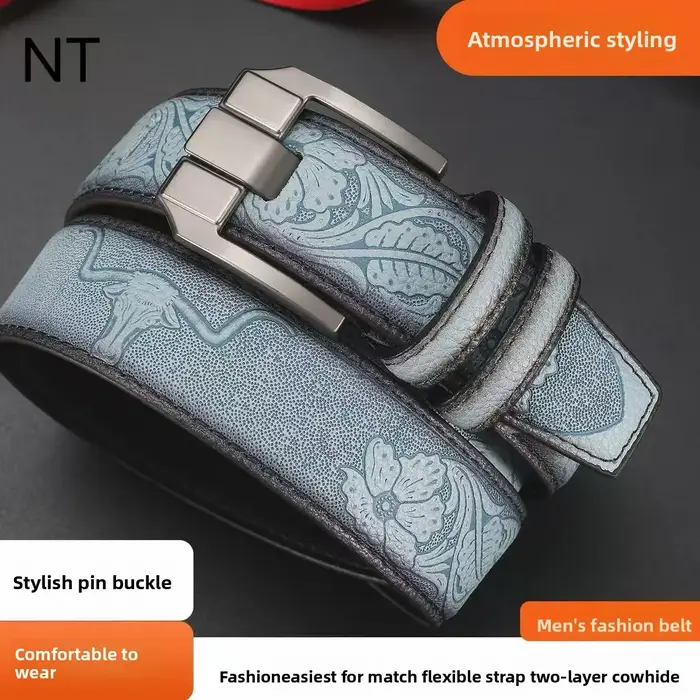 Ceinture vintage haut de gamme pour homme - ceintures en cuir noir et marron avec motifs sculptés exquis