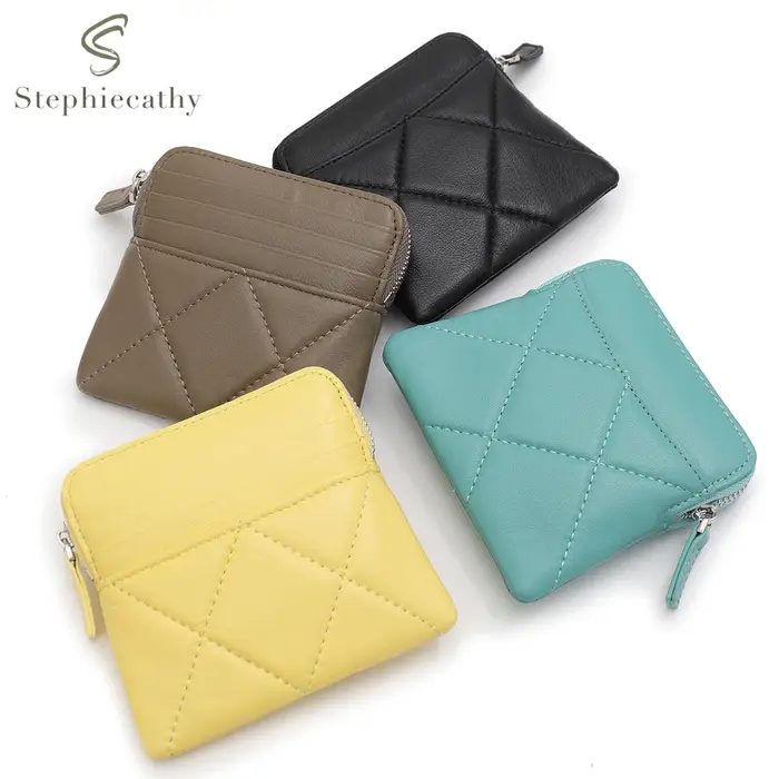 SC – petit portefeuille matelassé en peau de mouton pour femmes, porte-cartes multi-fentes, sac d'argent à fermeture éclair, porte-monnaie Portable et polyvalent