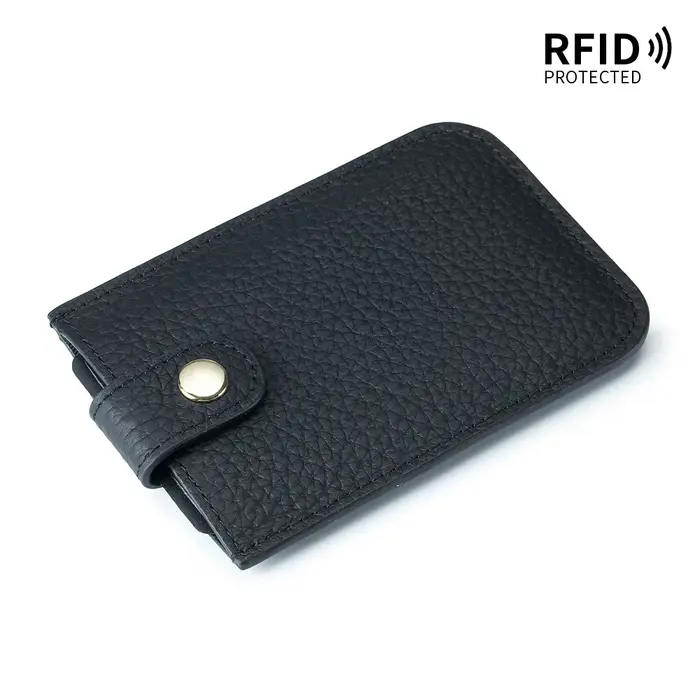 Porte-cartes mince en cuir véritable, accès rapide, languette de traction, doublure RFID, peau de va